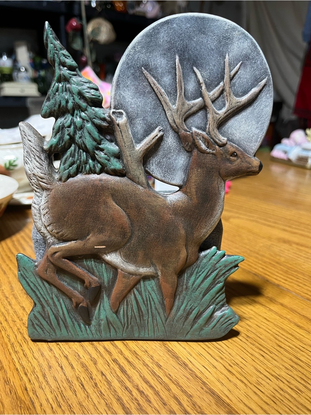 Brown Deer Figurine with Green Accents - Home Holiday Decor